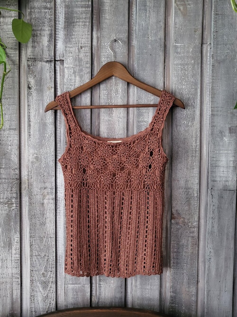 Kroshetta Vintage 90s Crochet Knit Tank Top Brown XL